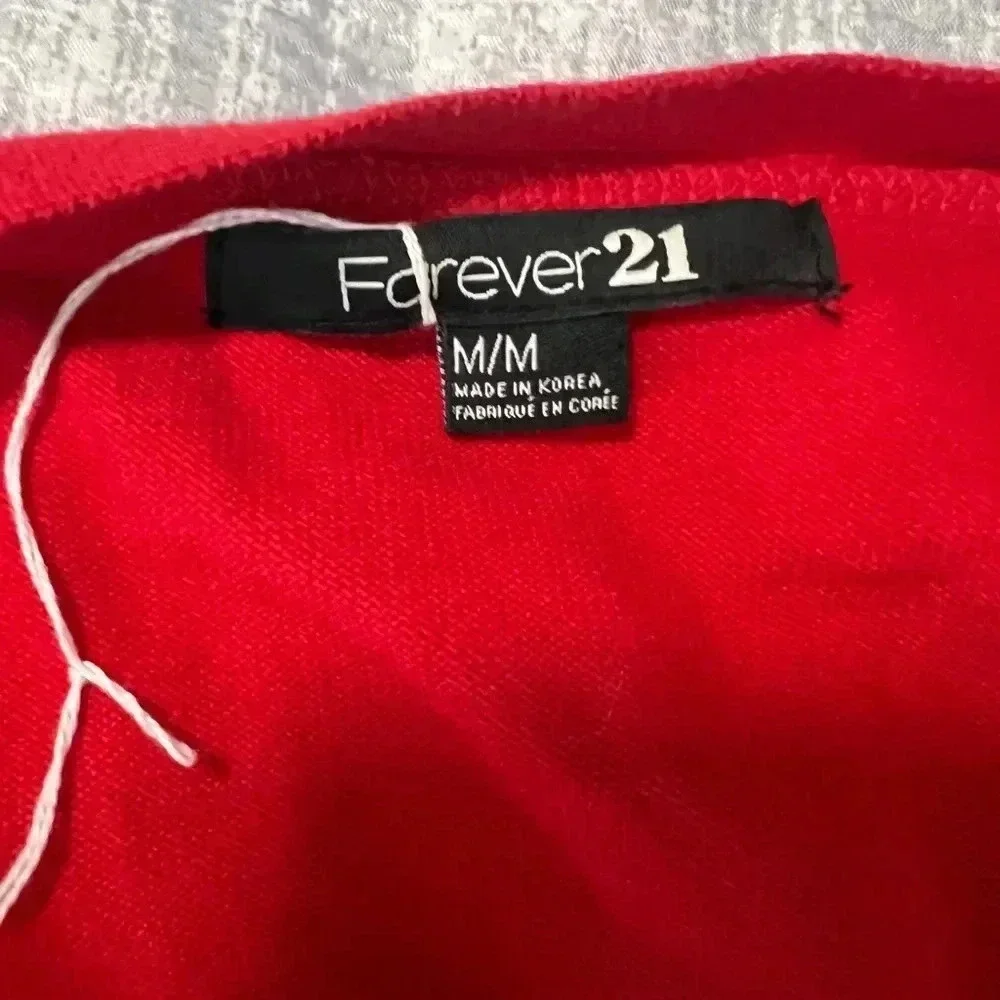 FOREVER 21 CARDIGAN SWEATER RED WJITE BLUE‎ STRIPED BUTTON UP SIZE MEDIUM